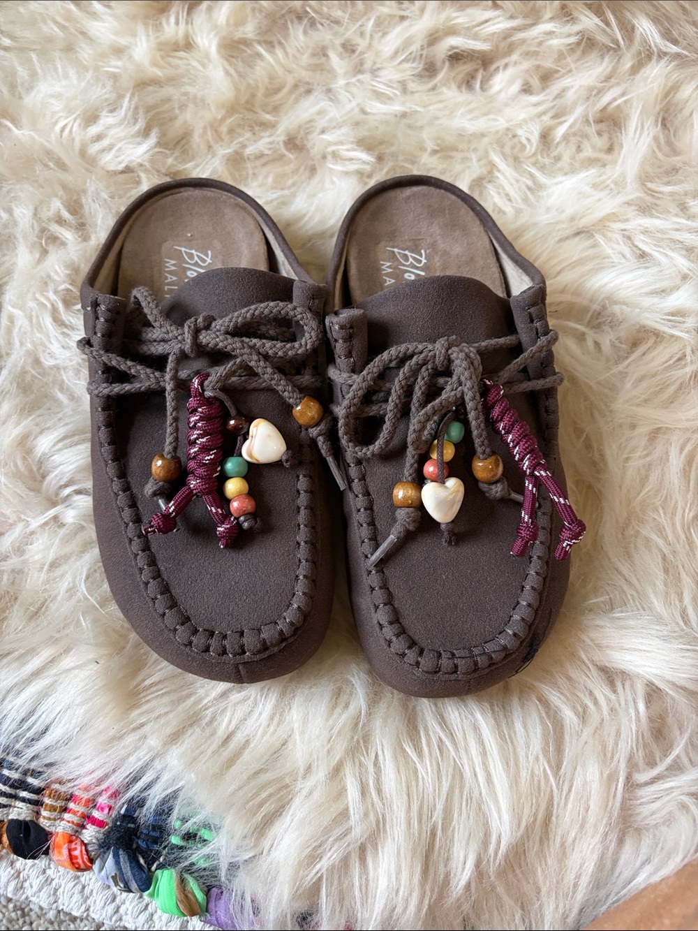 Brown Beaded Moccasin Slip-On Shoes Blowfish